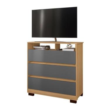 Imagem de Cômoda Rack Para Quarto 3 Gavetas Atlas Carvalho/grafite - Pallazio