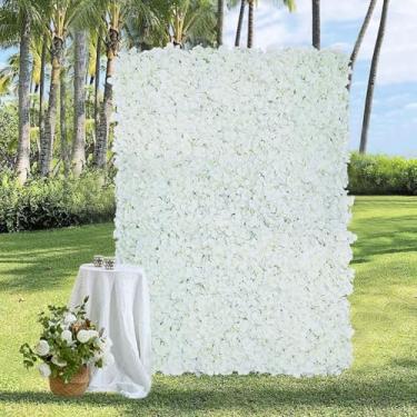 Imagem de LJIE-House Painéis de fundo de parede de flores artificiais brancas 1,8 m x 0,8 m 3D seda hortênsia casamento fundo floral parede para festa chá de bebê decoração de foto de noiva