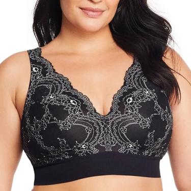 Imagem de Glamorise Sutiã feminino plus size de renda sem aro 7013, Preto, 46C