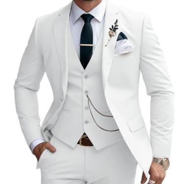 Imagem de Conjunto de terno masculino de 3 peças slim fit para negócios, casamento, smoking, calça, Branco, GG