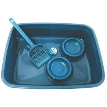 Imagem de Kit gato (bandeja, pazinha, comedouro, bebedouro e bolinha) - Menplast