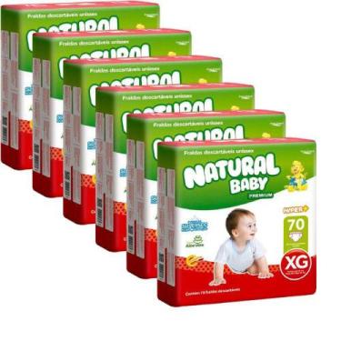 Imagem de 6 Pacotes: Fralda Infantil Descartável Natural Baby Premium Xg 70un - 