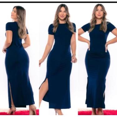 Imagem de Vestido longo com fendas laterais - La Lunna , Azul marinho, gg 44 46 