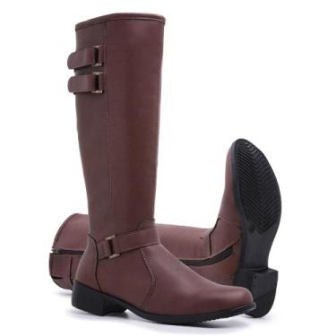 Imagem de Bota Montaria Feminina Cano Alto Ziper Lateral Bico Redondo Macia e Co