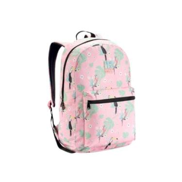 Imagem de Mochila Escolar Denlex com Bolso Frontal Grande Rosa e Lilás Resistent