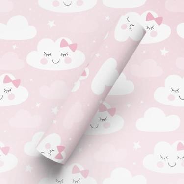 Imagem de Papel de Parede Adesivo Tema Nuvem Fofa Rosa Quarto Bebê - BAZAR DOS Q