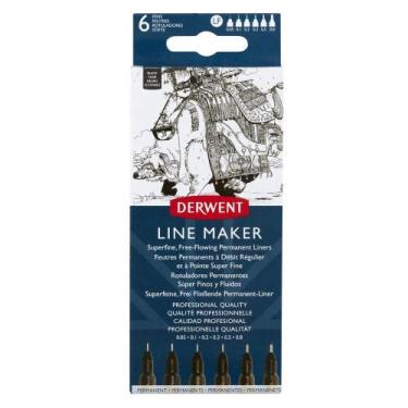 Imagem de Caneta Marcador Graphik Line Maker Derwent Preta 6 Unidades