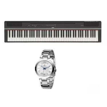 Imagem de Kit Piano Yamaha Digital P125B e Relogio Feminino Dk11214-6