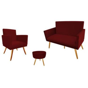 Imagem de Kit Namoradeira + 1 Poltrona Decorativa Nina + Puff Redondo Suede Mars