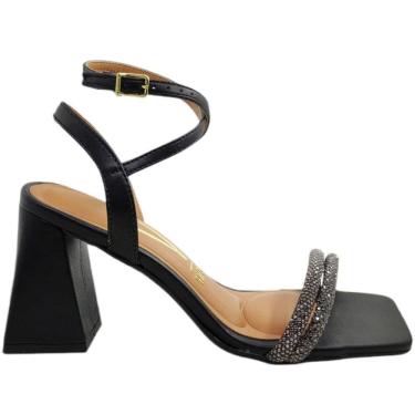 Imagem de Sandália Feminina Social Casual Dia a Dia Passeio com Strass Salto Bloco Alto Vizzano 6464.119