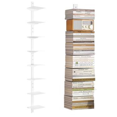 Imagem de Atsgke Suporte de parede vertical para livros, pacote com 4 - organizador de coluna invisível de 8 camadas, prateleiras flutuantes de metal resistente para economia de espaço, decoração moderna de
