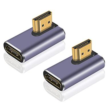 Imagem de Poyiccot Adaptador HDMI de 90 graus 8K, adaptador HDMI 2.1 macho para fêmea de 48 Gbps, suporta 8K @ 60Hz, 4K @ 120Hz, HDR 3D para laptop, DVD, TV, monitores, PS5 (pacote com 2 unidades)