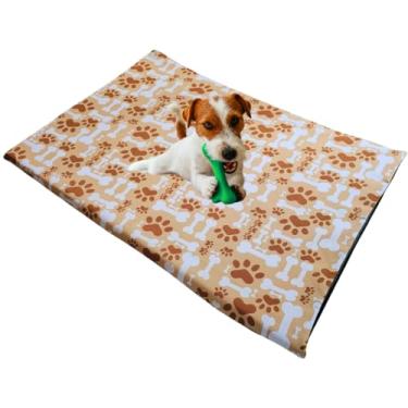 Imagem de Cama Colchonete P/Cães - Estampado. Capa Sai - M 70x50 - Impermeável Embaixo Tecido Confortavel (Médio, Patinhas bege)