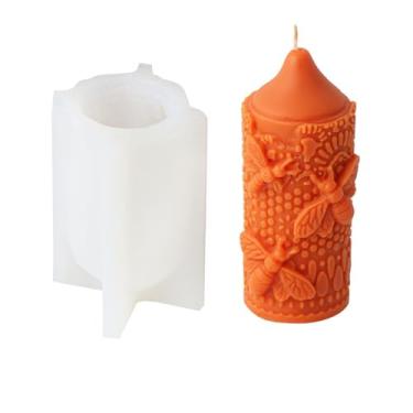 Imagem de Xidmold Molde de vela cilíndrica de acabamento de renda de abelha, molde de silicone de colmeia de abelha para vela de cera de abelha, vela de cera de soja, ornamento de gesso, artesanato DIY (G)