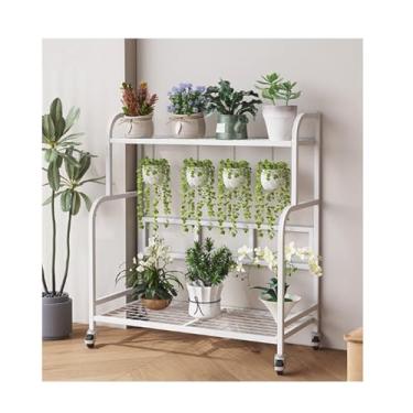 Imagem de Mobile Flower Rack，Plant Stand Indoor Outdoor，Simple Plant Stand，Floor-Standing Glower Rack，Storage Rack，Tier Plant Stand With Wheels，for Living Room Balcony Garden(White A,83*36*90cm/32.7*14.2*35.4in