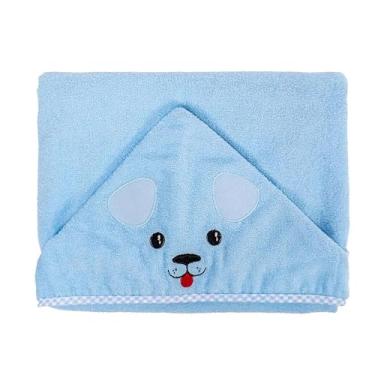 Imagem de Toalha Banho Bebê com Capuz Bichinhos e Forro Fralda 67cm x 90 cm Bublim (Azul Cachorrinho)