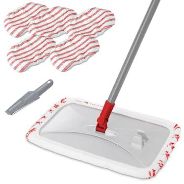 Imagem de Masthome Mop De Microfibra Extra Grande Para Limpeza De Pisos, Esfregão Plano De 16" Com 5 Almofadas De Esfregão Para Uso Úmido E Seco, Esfregão De Pó Para Piso Laminado De Madeira Dura, Ladrilho De