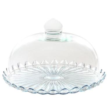 Imagem de Prato Bandeija Boleira para bolo de Vidro com Tampa, Design em Relevo, 30 cm