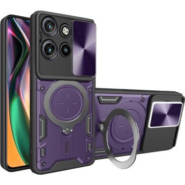 Imagem de Fofvccv Capa para Motorola Edge 50 Neo 5G com capa deslizante para câmera e suporte magnético de anel giratório, capa protetora à prova de choque de grau militar para Moto Edge 50 Neo JS roxa