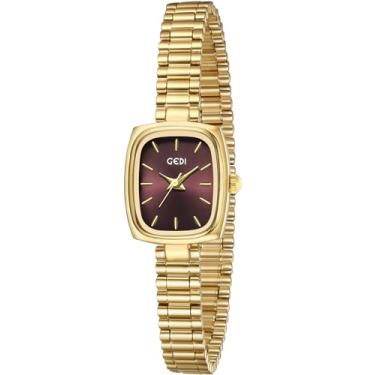 Imagem de FORSINING Relógios quadrados pequenos dourados para mulheres, relógios de pulso de quartzo com pulseira dourada de aço inoxidável, ouro-roxo