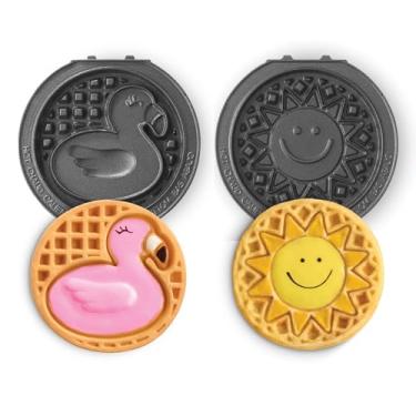 Imagem de DASH Mini sistema Multimaker, duas placas de waffle removíveis antiaderentes de 10 cm (Flamingo e Sun) - Pacote de 2 placas compatíveis com o sistema Dash MultiMaker Mini, superfície antiaderente