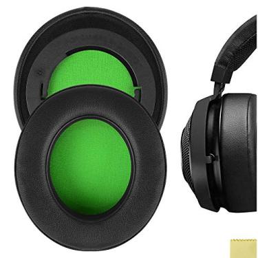 Imagem de Geekria Almofadas auriculares de substituição QuickFit de couro proteico para Razer Kraken Pro V2, 7.1 V2, 7.1 Chroma V2, Kraken Pro V2 Pewdiepie/Stormtrooper Edition, almofadas de ouvido (preto/verde)