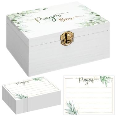 Imagem de CroBlissful Caixa de oração com 100 cartões para escrever, 17 x 12 x 7 cm, caixa de cartões de pedido de oração em branco para mulheres, presentes de Natal da Bíblia cristã (folhas)