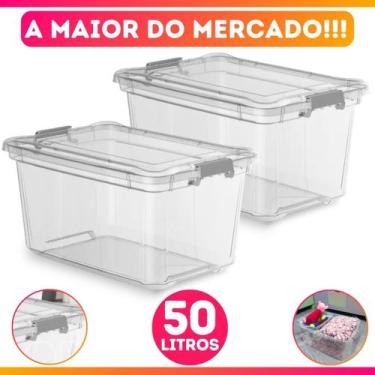 Imagem de Kit 2 Caixa Cesto Organizadora Transparente C/ Tampa e Trava Proteção 