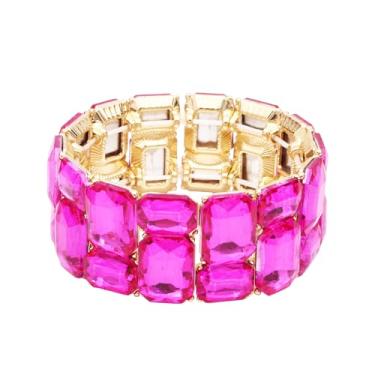 Imagem de Enrwin Pulseira elástica larga para noivas e madrinhas de casamento para noivas e damas de honra, Large, Liga, Banhado a ouro