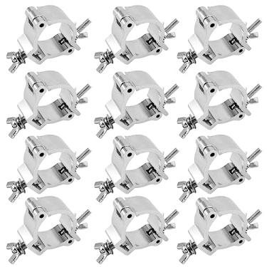 Imagem de KOHAND Pacote com 12 grampos de luz de palco, grampos de treliça de alumínio 6061 para bar, teatro e concerto, serve para tubos OD 4,8 cm (1,9-2 pol), capacidade de carga de 220 bl, prata