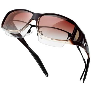 Imagem de KANASTAL Óculos de Sol Polarizado sobrepor Feminino Masculino Marrom Proteção UV 400 sobre Oculos Retangular Vintage Retro Brown Fit over Glasses Sunglasses Men Women -Marrom Gradiente