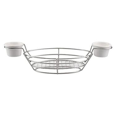 Imagem de Cesta oval Fry em aço inox com 2 molheiras em melamina L34,5xP15xA6cm prata