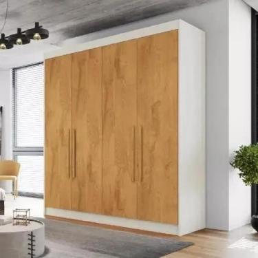 Imagem de Guarda Roupa Solteiro 4 Portas 3 Gavetas Nantes Off White/Peroba Móvei
