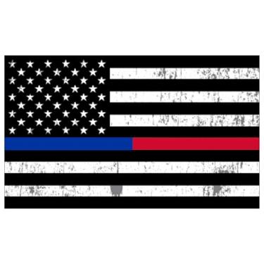 Imagem de Adesivo de vinil grande de bombeiro policial fino vermelho e azul para carro, caminhão, janela, para-choque, suporte (25 x 15 cm)