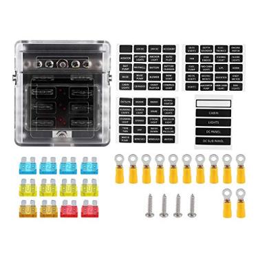 Imagem de Bloco de Fusíveis do Carro, Painel Placa Caixa de Fusíveis 6 Vias 12V-24V Lâmina de Distribuição de Energia do Carro Porta-Fusíveis Circuito Terminal Caixa Com Fusíveis