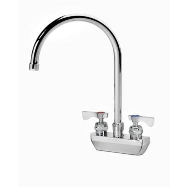 Imagem de FSE Torneira da série Royal 14-402L, montada em respingos, centros de 10 cm, bico pescoço de ganso de 21 cm, válvula de cartucho de cerâmica de um quarto de volta, compatível com baixo chumbo, NSF