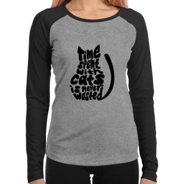 Imagem de Baby Look Raglan Time spend with cats is never wasted Manga Longa - Fo