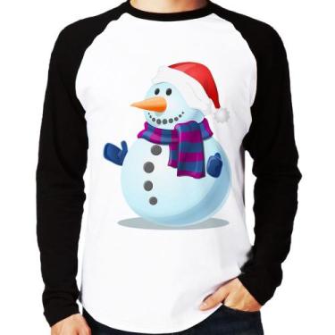 Imagem de Camiseta Raglan Boneco de neve Manga Longa - Foca na Moda, Branco, Pre