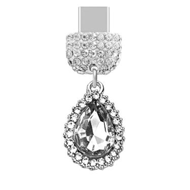 Imagem de ELISE & FONDA TP532 Tipo-C porta de carregamento cristal antipoeira pingente de telefone celular para iPhone 15/16/Samsung/OnePlus/Xiaomi/oppo telefones Android (branco), approx. 1.5 cm (L) x 0.65 cm