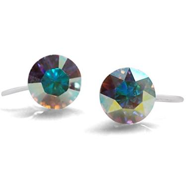 Imagem de Brincos de pino de cristal Swarovski invisíveis 6 mm moda feminina 8 mm Miyabi Grace azul claro rosa vermelho verde preto AB roxo pérola de água doce