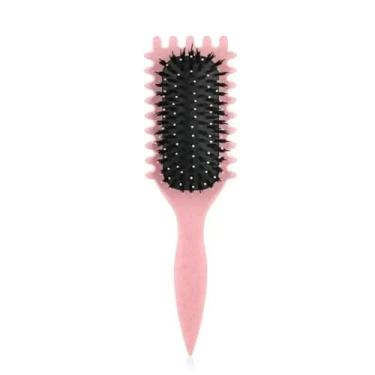 Imagem de Pente de cabelo feminino pente de cabelo cacheado em formato oco multifuncional massagem no couro cabeludo e escova de cabelo fofa ferramentas de penteado (rosa)