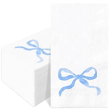 Imagem de FYSUIMU Guardanapos de papel de laço azul para convidados em aquarela laço de banheiro guardanapo de toalha de mão descartável para suprimentos de festa em casa