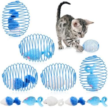 Imagem de Jecery 5 peças de bolas de mola extensíveis para gatos, bolas interativas, bobinas coloridas e divertidas, brinquedo de ação de primavera, ratos enjaulados para gatos e gatos, suprimentos para animais