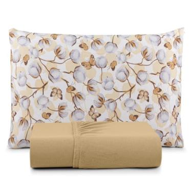 Imagem de Jogo de Lençol 100% Algodão com Fronhas, Malha Penteada 130g, Antialérgico, Vários Tamanhos (Solteiro, Algodão)