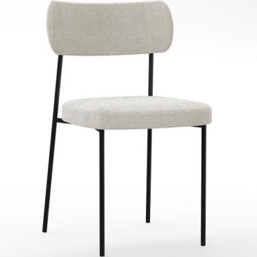 Imagem de Cadeira Decorativa Estofada Para Sala De Jantar Melina L02 Bouclê Crem