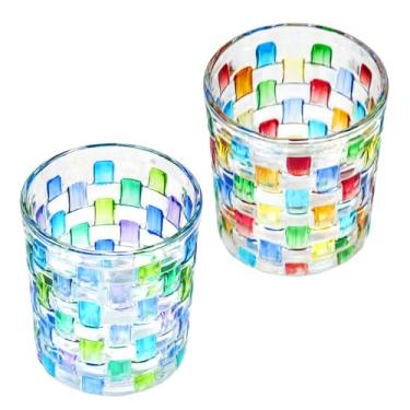 Imagem de LARYVIN Copos de água coloridos. Conjunto de 2 copos de vidro coloridos (2 cores). Copos de uísque 283 g. Vitrais renascentistas pintados à mão. O presente para entusiastas de copos.