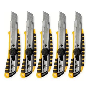 Imagem de Kit 5 Estilete Profissional Largo 18mm Emborrachado C/ Trava - Fixtool