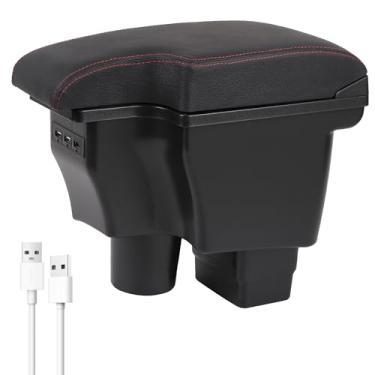 Imagem de YJYWZH Caixa de apoio de braço de carro para Mazda CX3 2015-2018 Acessórios de carro Console central de armazenamento de couro espaço de armazenamento de camada dupla com 3 portas USB