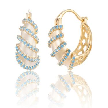 Imagem de Brincos de strass de argola glod 14K para mulheres, bijuterias, 20*21.1mm, Ouro amarelo, Zircônia cúbica