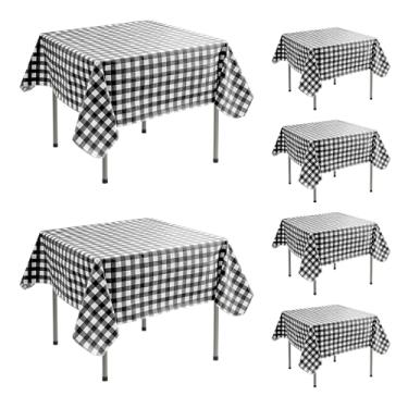 Imagem de Enjoyidea Toalha de mesa quadrada de vinil com forro de flanela, pacote com 6, preto e branco, 137 x 137 cm, impermeável, xadrez, plástico, xadrez, pano de óleo, para piquenique, festa, acampamento